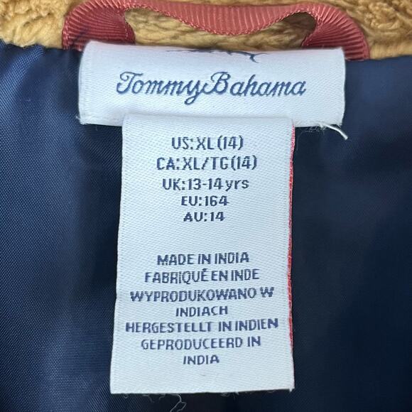 Tommy Bahamas Boys Faux Fur Jacket Fleece Full Zip Tan & Blue - Picture 5 of 6